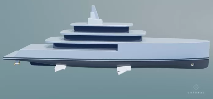 A model of the ETP – Energy Transition Platform yacht. Photo courtesy Lateral Naval Architects