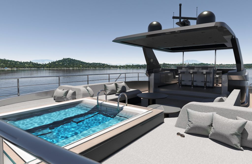 The expansive sundeck can be fitted out with a spa pool