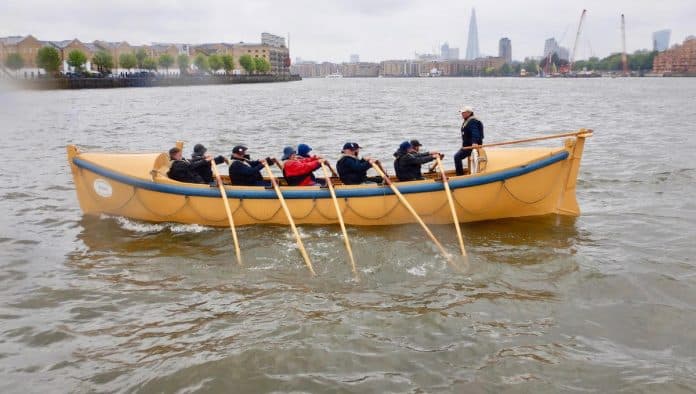 Lifbåt 416 was rowed across the Thames to Limehouse Basin, the site of the yard where she was built