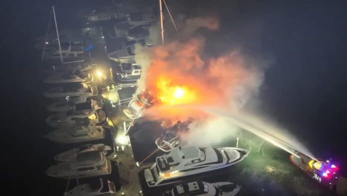 Three yachts destroyed and sunk as fire rips through marina