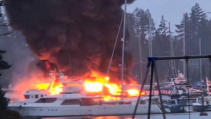 Three luxury yachts sink after Vancouver Island marina fire
