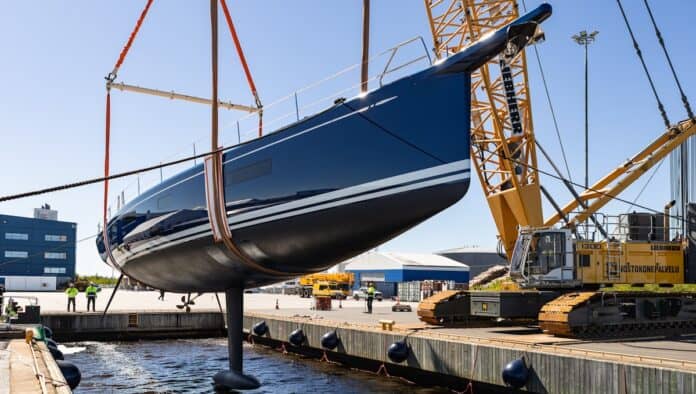 First Swan 80 hits the water